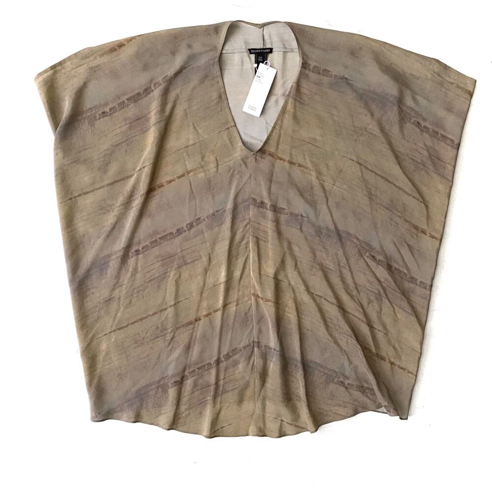 Eileen Fisher Grove Printed Silk Crepe De Chine V Neck Wedge Tunic Top XS